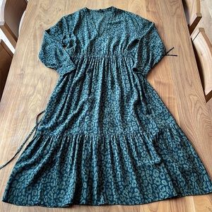 RAILS midi black and green leopard print dress.
